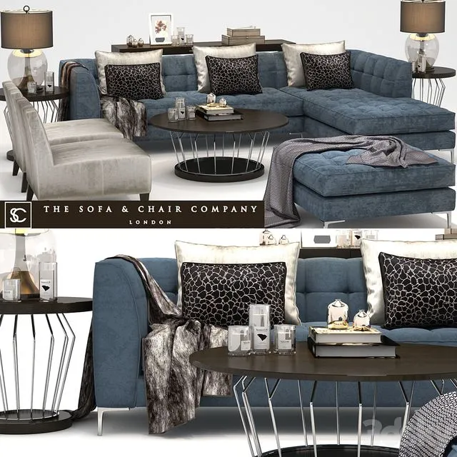 The Sofa & Chair Company_Duchamp corner sofa_Plaza table_Concave Brass 3D Model The Sofa & Chair Company_Duchamp corner sofa_Plaza table_Concave Brass 3D Model