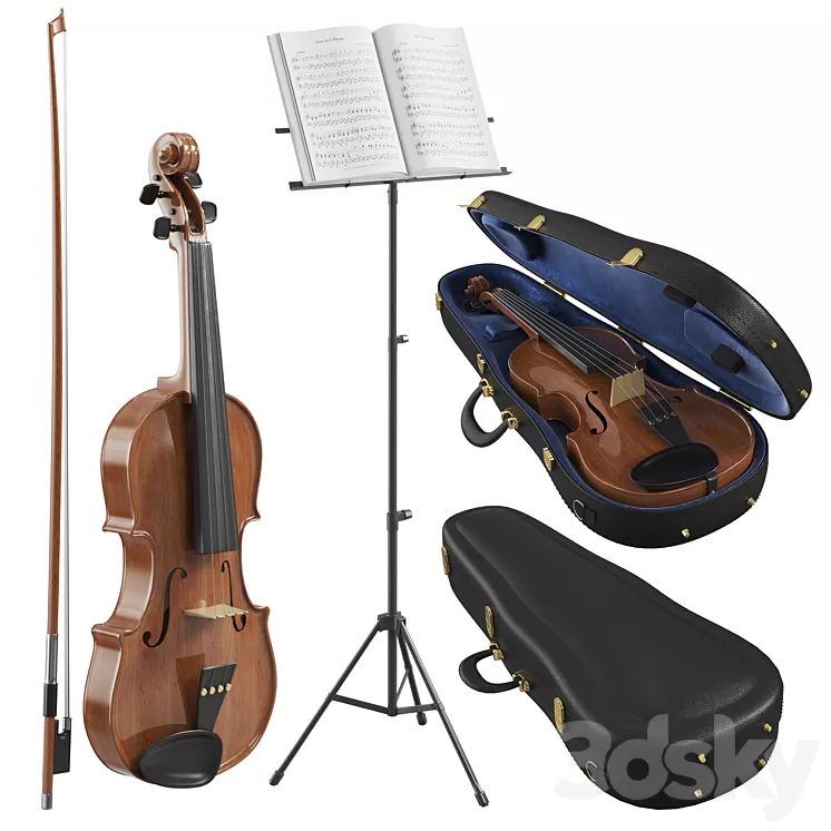 The Violin With Case 3D Model Free Download