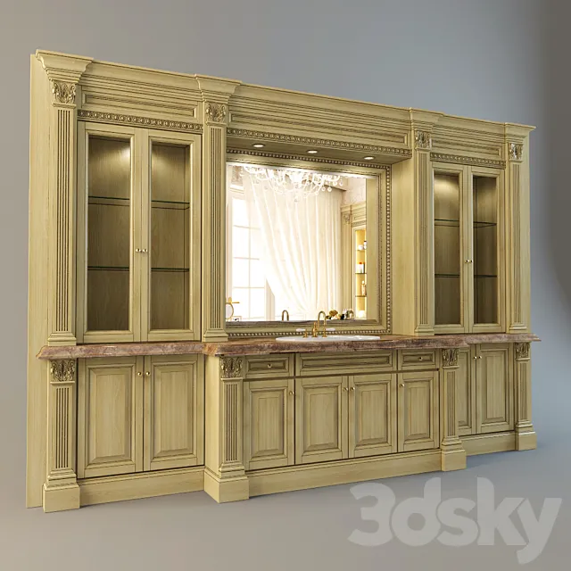 The wall with furniture and a washbasin 3D Model The wall with furniture and a washbasin 3D Model