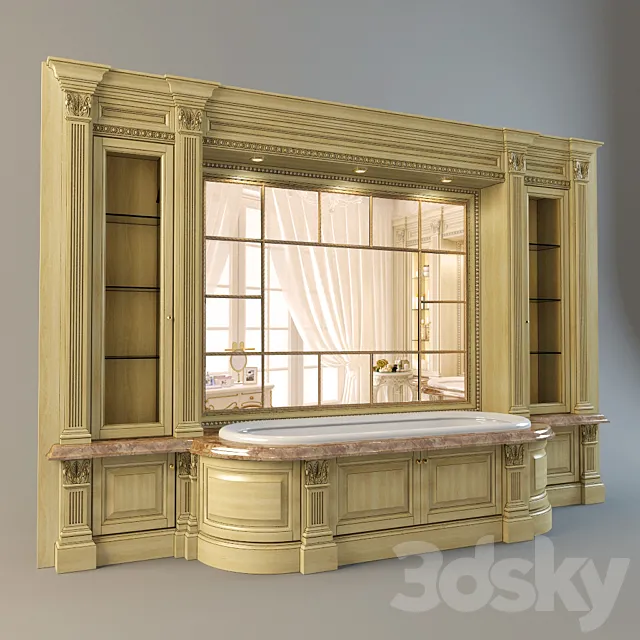 The wall with furniture and bathroom 3DModel The wall with furniture and bathroom 3DModel