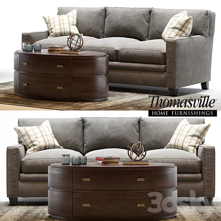 Thomasville mercer sofa and Andrew oval Cocktail table 3D Model