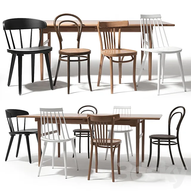 Thonet and ikea chairs set 3D Model