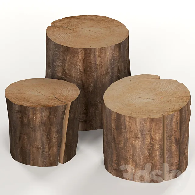 Three dark coffee table stumps. 3D Model Three dark coffee table stumps. 3D Model