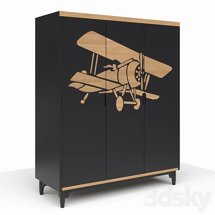 Three-folding wardrobe with Travel aircraft 3D Model Three-folding wardrobe with Travel aircraft 3D Model