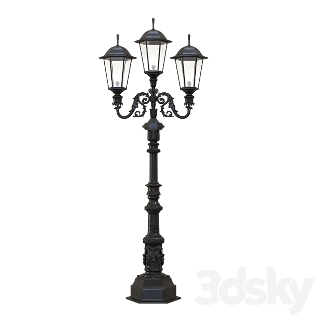 Three-horn street lamp 3D Model