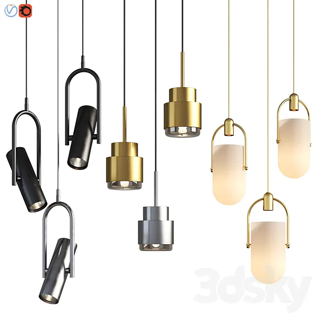 Three Pendant Hanging Light Set 01 3D Model