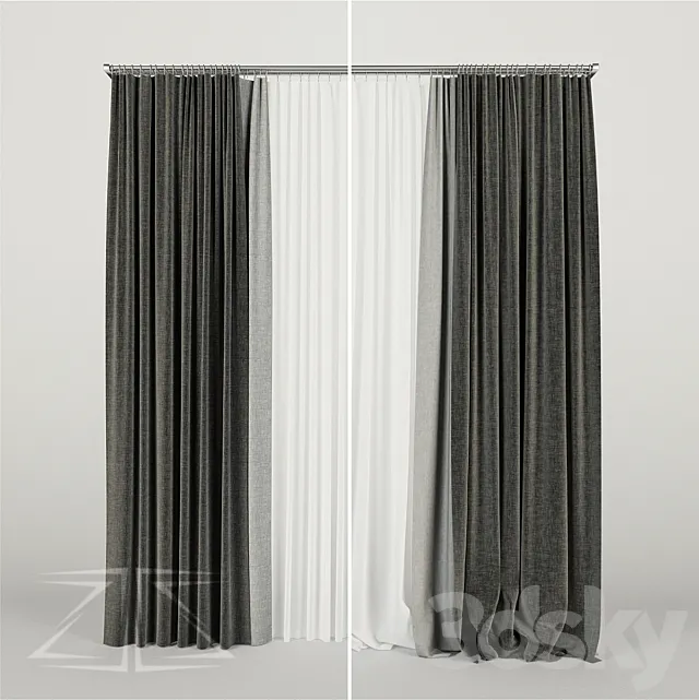 Three-row curtain 1 3DModel