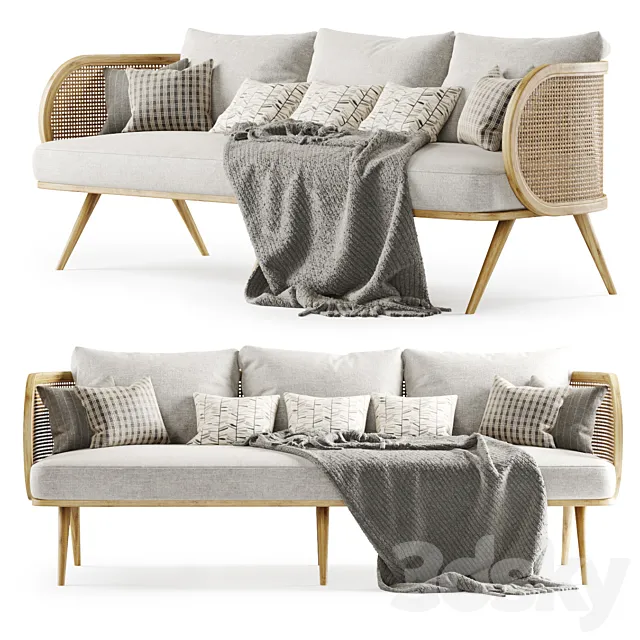 Three-seater wooden rattan sofa CV23 _ Three-seater rattan sofa 3DModel