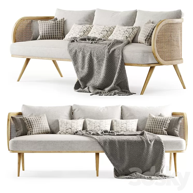 Three-seater wooden rattan sofa CV23 / Three-seater rattan sofa 3D Model Three-seater wooden rattan sofa CV23 / Three-seater rattan sofa 3D Model