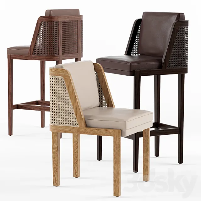 Throne Rattan Dining Chair and Barstool 3D Model
