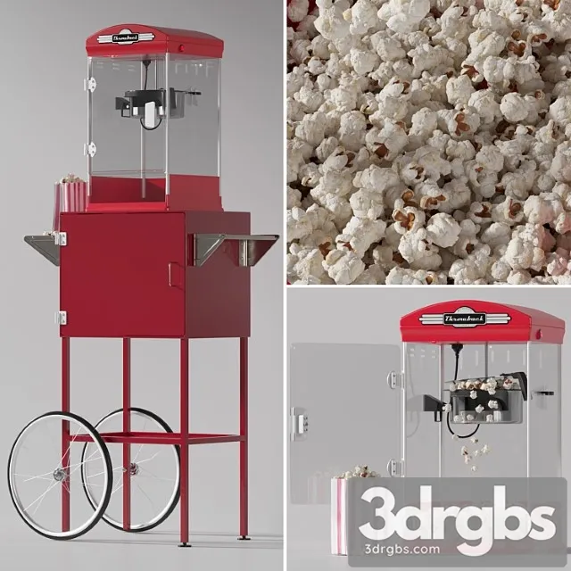 Throwback movie theater popcorn machine with cart 2 3D Model Download