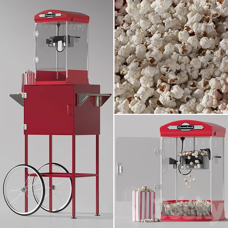 Throwback Movie Theater Popcorn Machine with Cart 3D Model Free Download