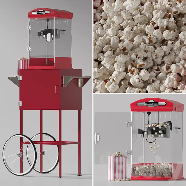 Throwback Movie Theater Popcorn Machine with Cart 3D Model Throwback Movie Theater Popcorn Machine with Cart 3D Model