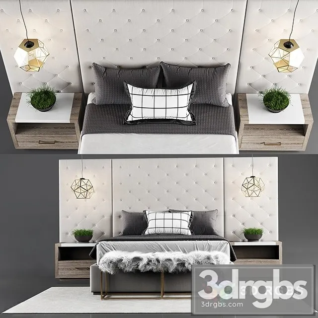 Thyne Upholstered Queen Bed 3D Model Download