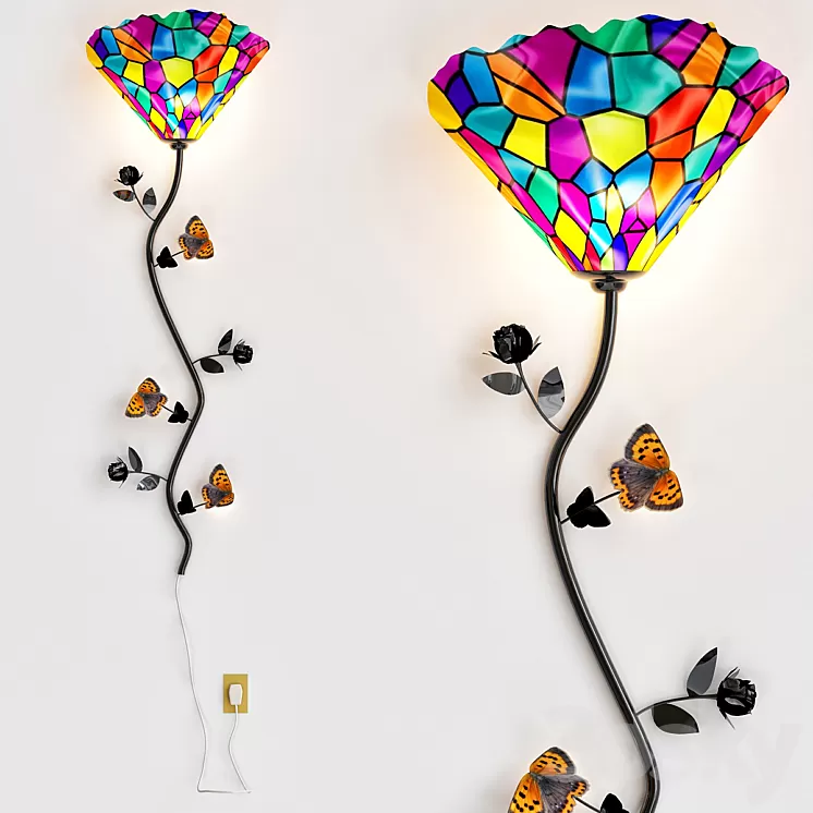 Tiffany Style Stained Glass Butterfly Spree Wall Lamp 3D Model
