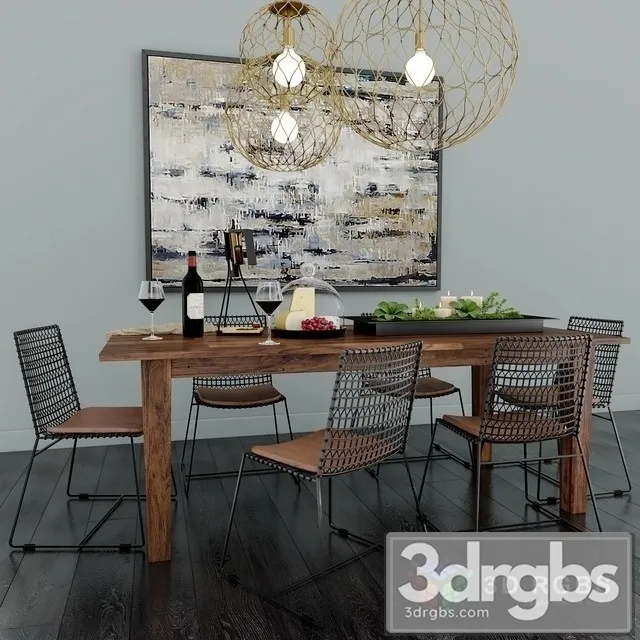 Tig Metal Dining Chair and Wood Table 3D Model Download