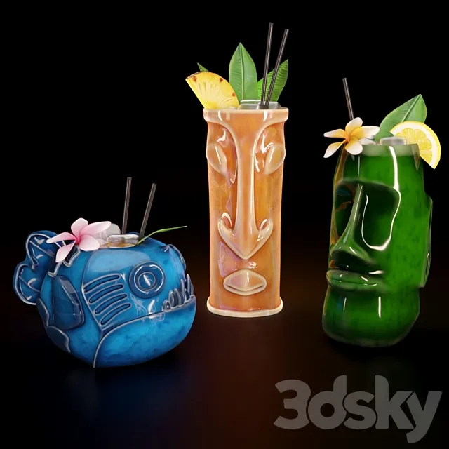 Tiki glasses for bar 3D Model
