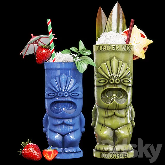 TIKI glasses with cocktails-2 3D Model