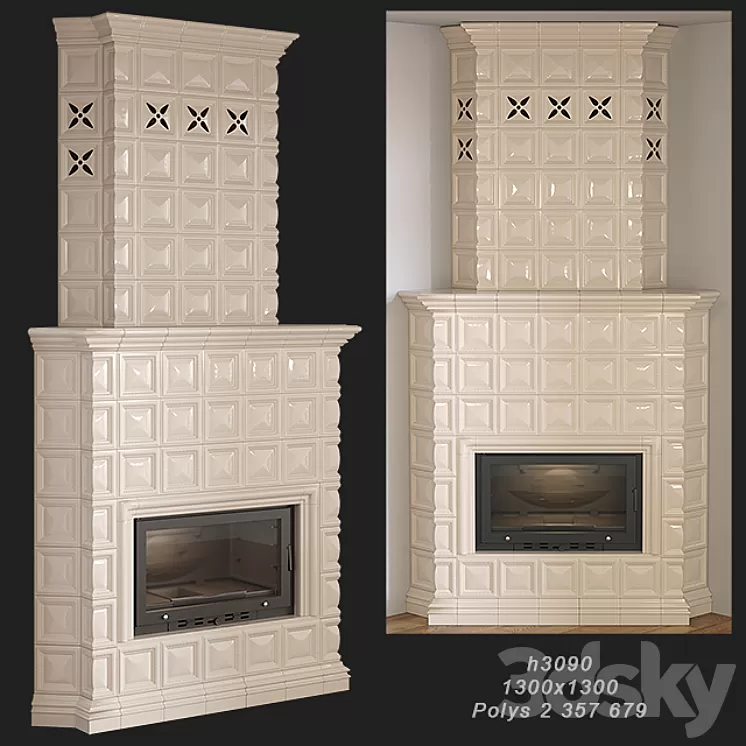 Tiled fireplace 03 3D Model