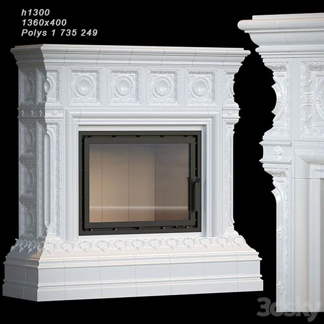 Tiled fireplace 04 3D Model