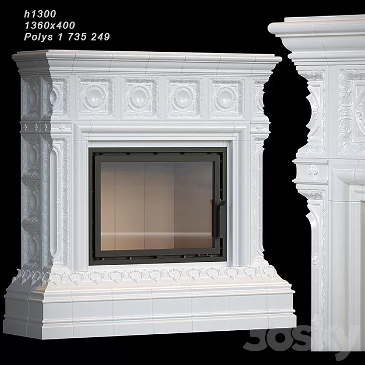 Tiled fireplace 04 3D Model