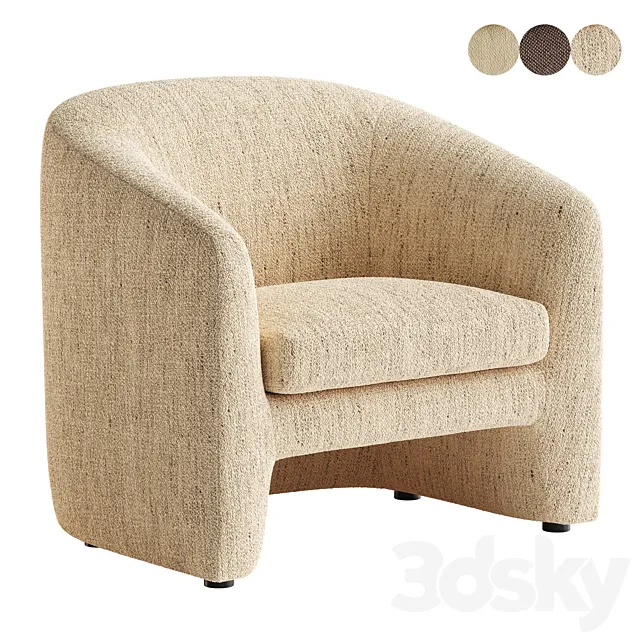 Tilia Cream Curved Fabric Chair 3D Model