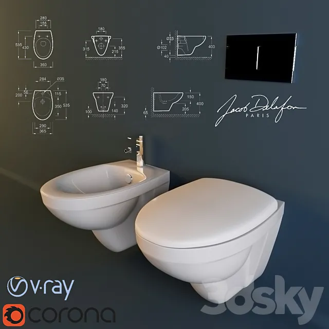 Toilet and bidet Jacob Delafon Patio 3DModel Toilet and bidet Jacob Delafon Patio 3DModel