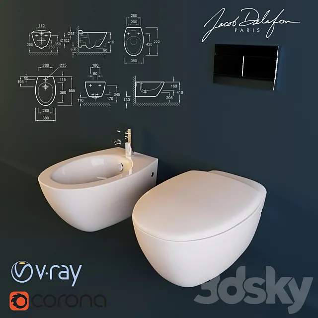 Toilet and bidet Jacob Delafon Presqu’ile 3D Model Toilet and bidet Jacob Delafon Presqu’ile 3D Model