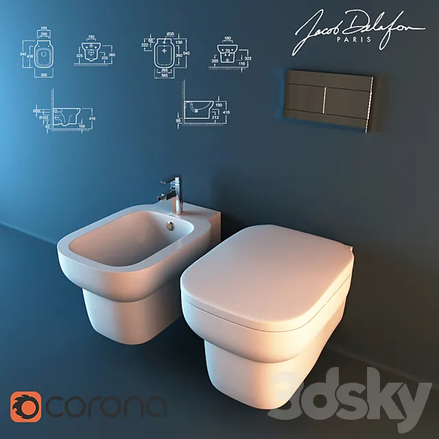 Toilet and bidet Jacob Delafon Replay 3DModel Toilet and bidet Jacob Delafon Replay 3DModel