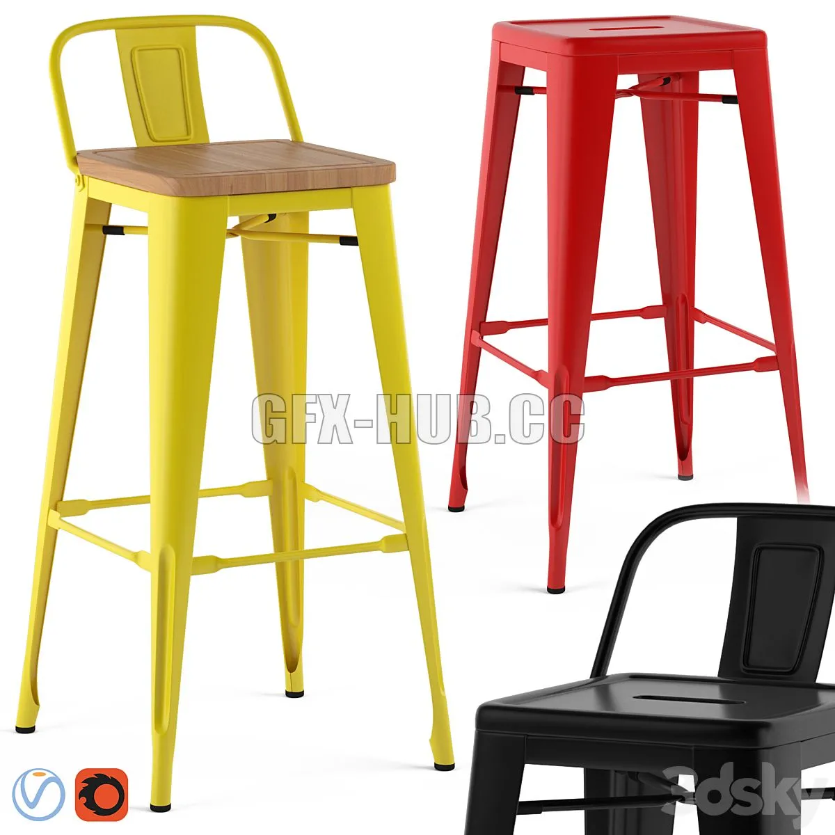 Tolix stools 3D Model Tolix stools 3D Model