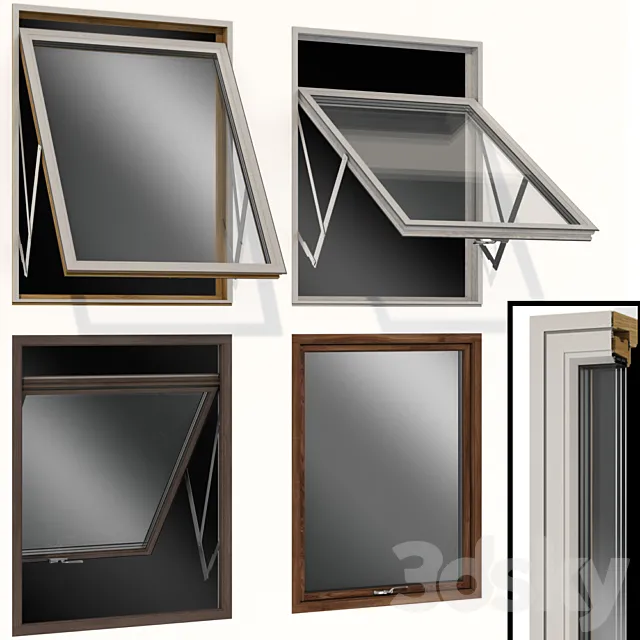 Top swing hinged wooden metal window 3D Model
