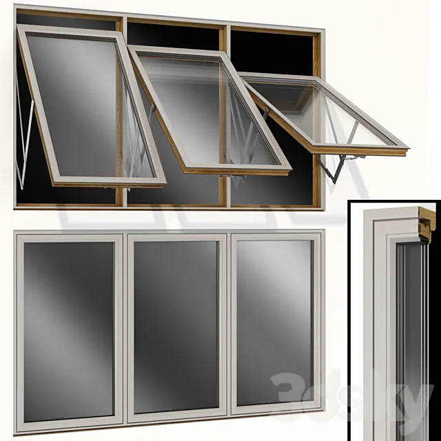 Top swing hinged wooden metal window 3D Model