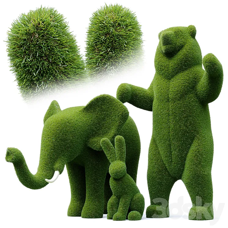 “Topiary “”Bacho”” Bear Hare and Elephant” 3D Model Free Download