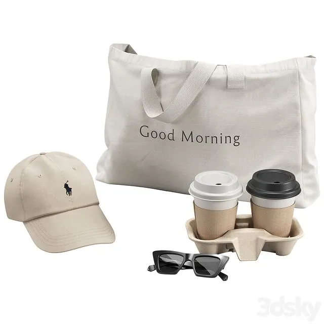 Tote Bag & Paper Cups 3D Model Tote Bag & Paper Cups 3D Model