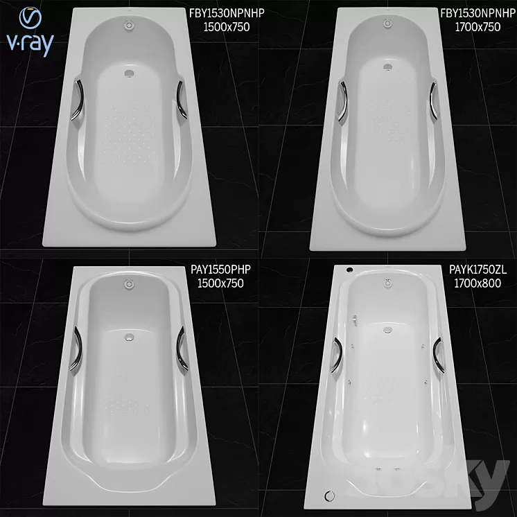 Toto Bathtub: Fby1530 Npnhp Fby1720 Np Pay1550 Php Payk1750 Zlrhpe 3D Model