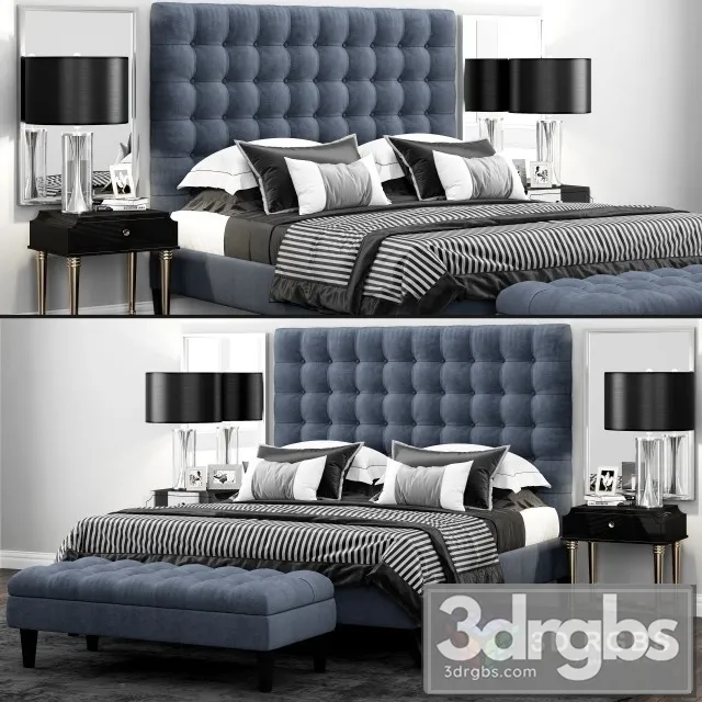 TOV Furniture Eden Grey Velvet Tufted Bed 3D Model Download
