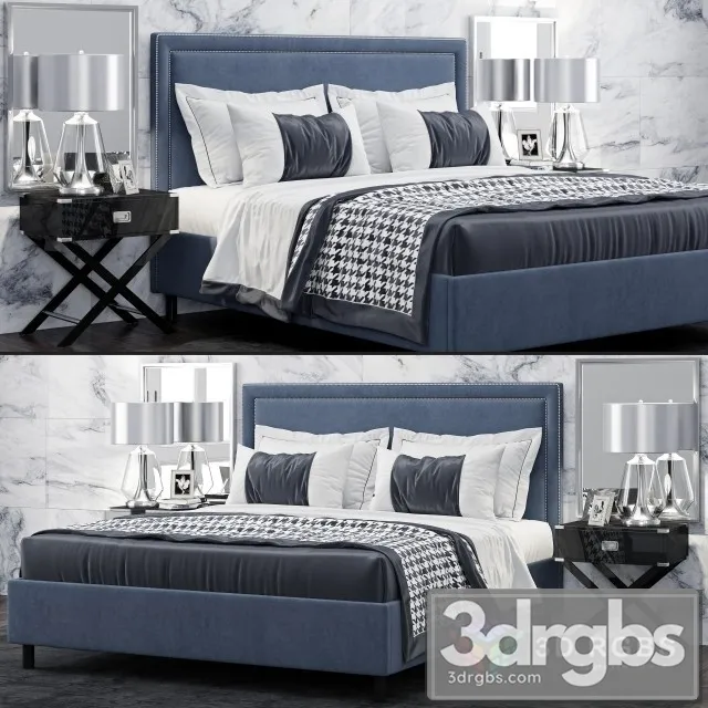 TOV Furniture Reed Navy Velvet Tufted Bed 3D Model Download