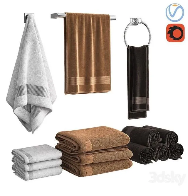 Towels set for bathroom 3D Model Towels set for bathroom 3D Model