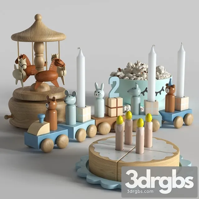 Toy Set of Toys with A Cake 3D Model Download