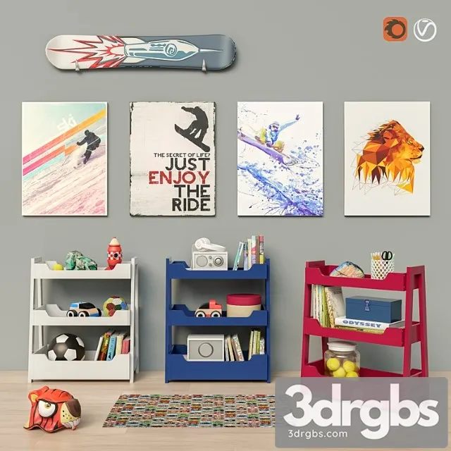 Toys and small bookcase 3 colors set 18 3D Model Download