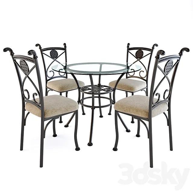 Traditional style dining table set 3D Model