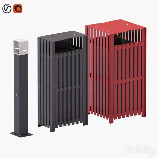 Trash Can Set 3D Model Trash Can Set 3D Model