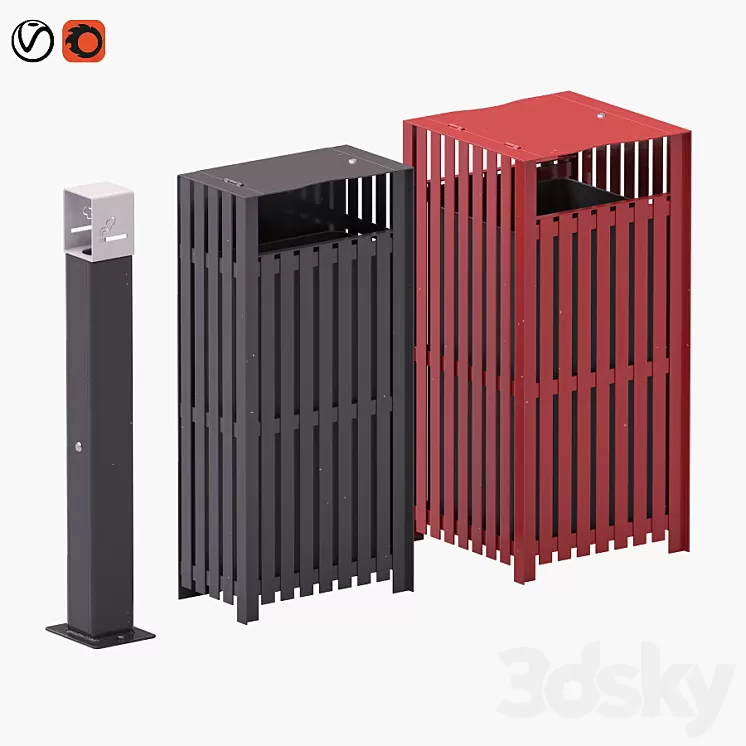 Trash Can Set 3D Model