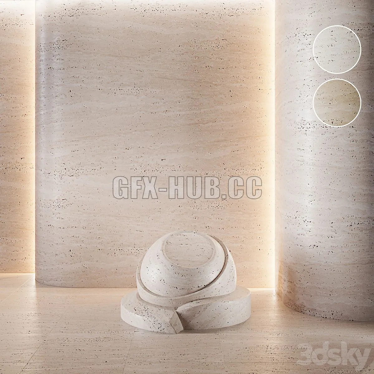 Travertine Stone Set Seamless 3D Model