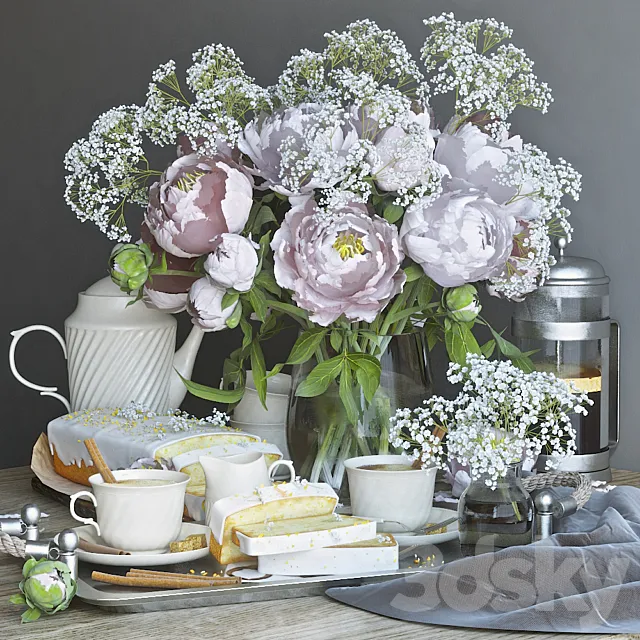 Tray with breakfast 3D Model