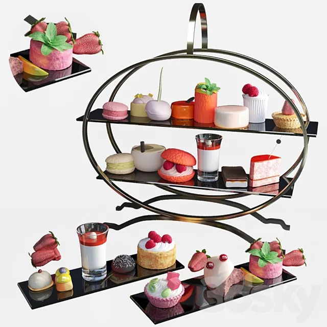 Tray with desserts and sweets at corporate parties 3D Model
