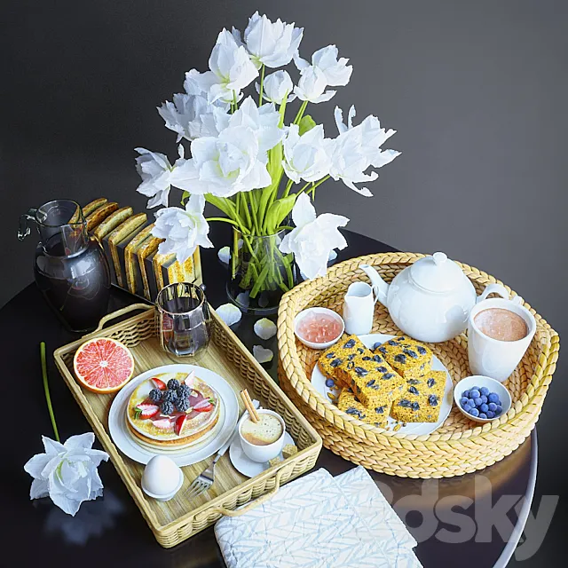 Trays with breakfast 2 3D Model