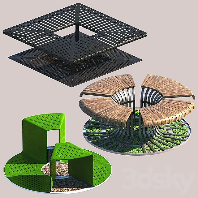 Tree Bench Grates 3D Model Tree Bench Grates 3D Model
