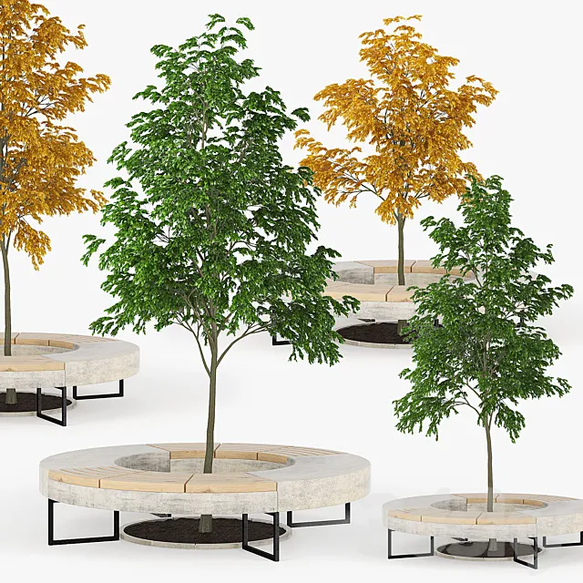 Tree Flowerbed green yellow 3D Model Tree Flowerbed green yellow 3D Model