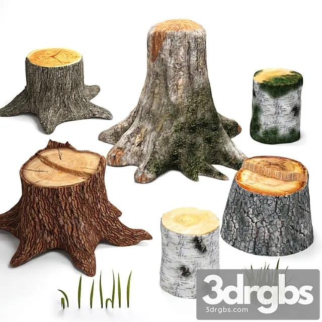 Tree Stumps Collection Grass 3D Model Download